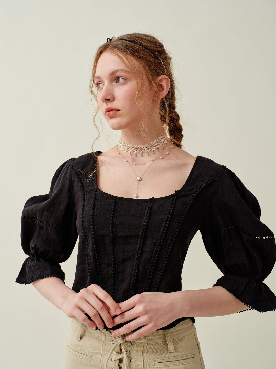 VETIVER CROSS BACK LINEN BLOUSE TOP