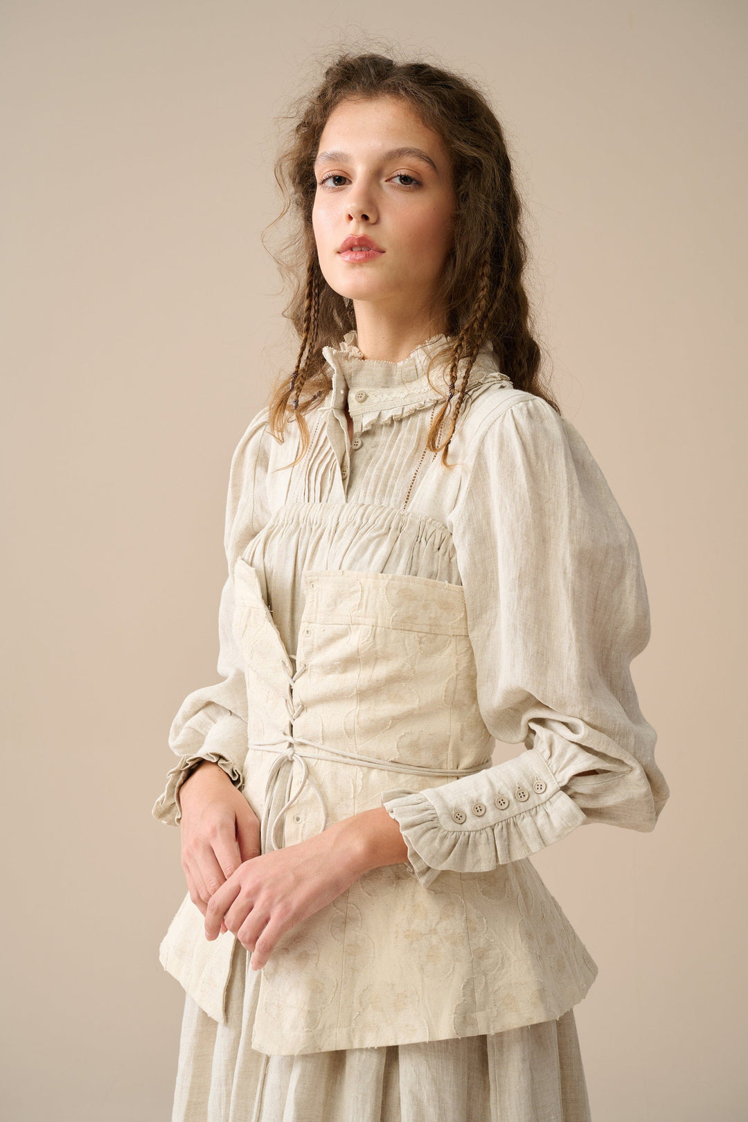 MICHELLE EMBROIDERY CORSET LINEN DRESS