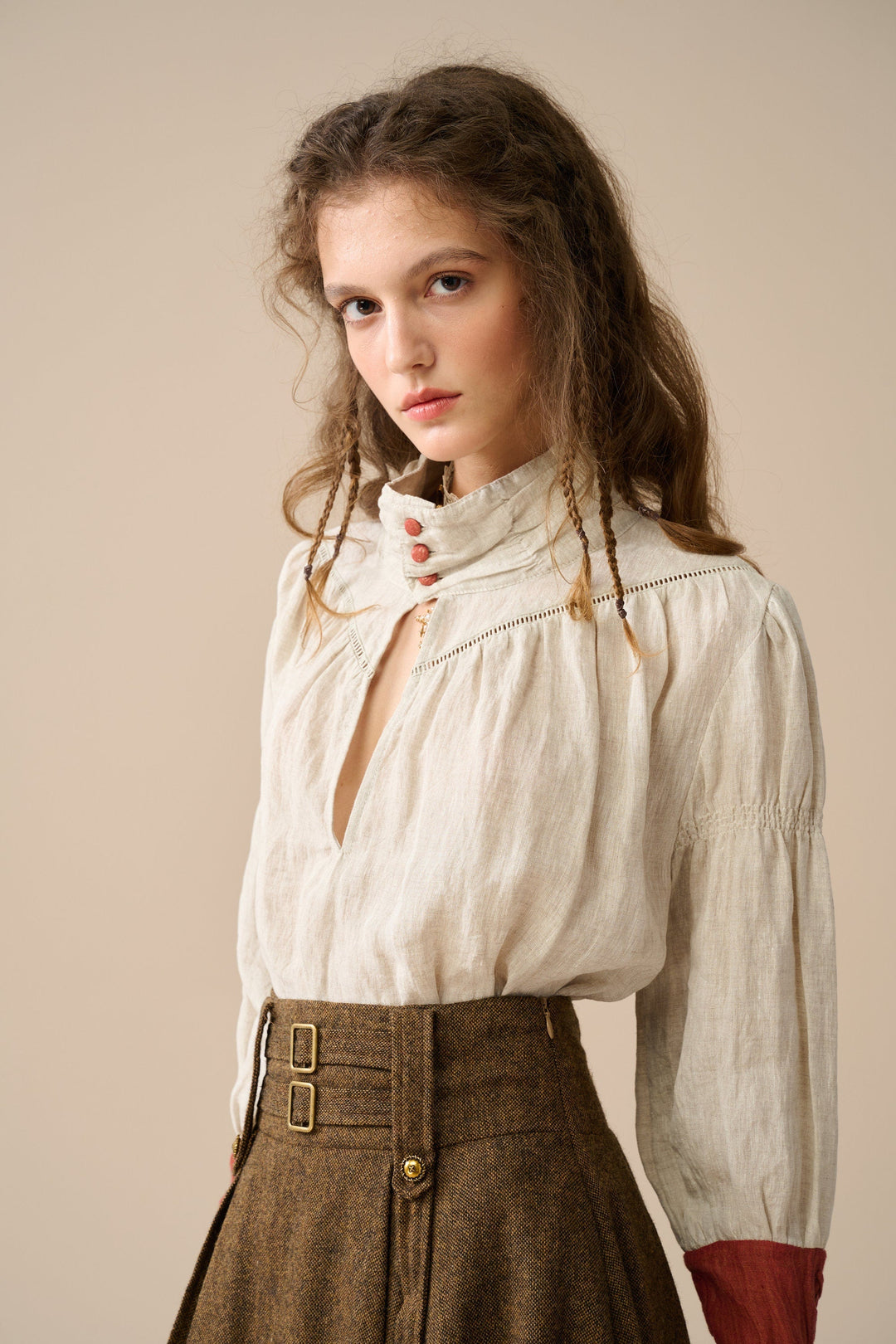 YEDDA BUTTONED LINEN SHIRT BLOUSE