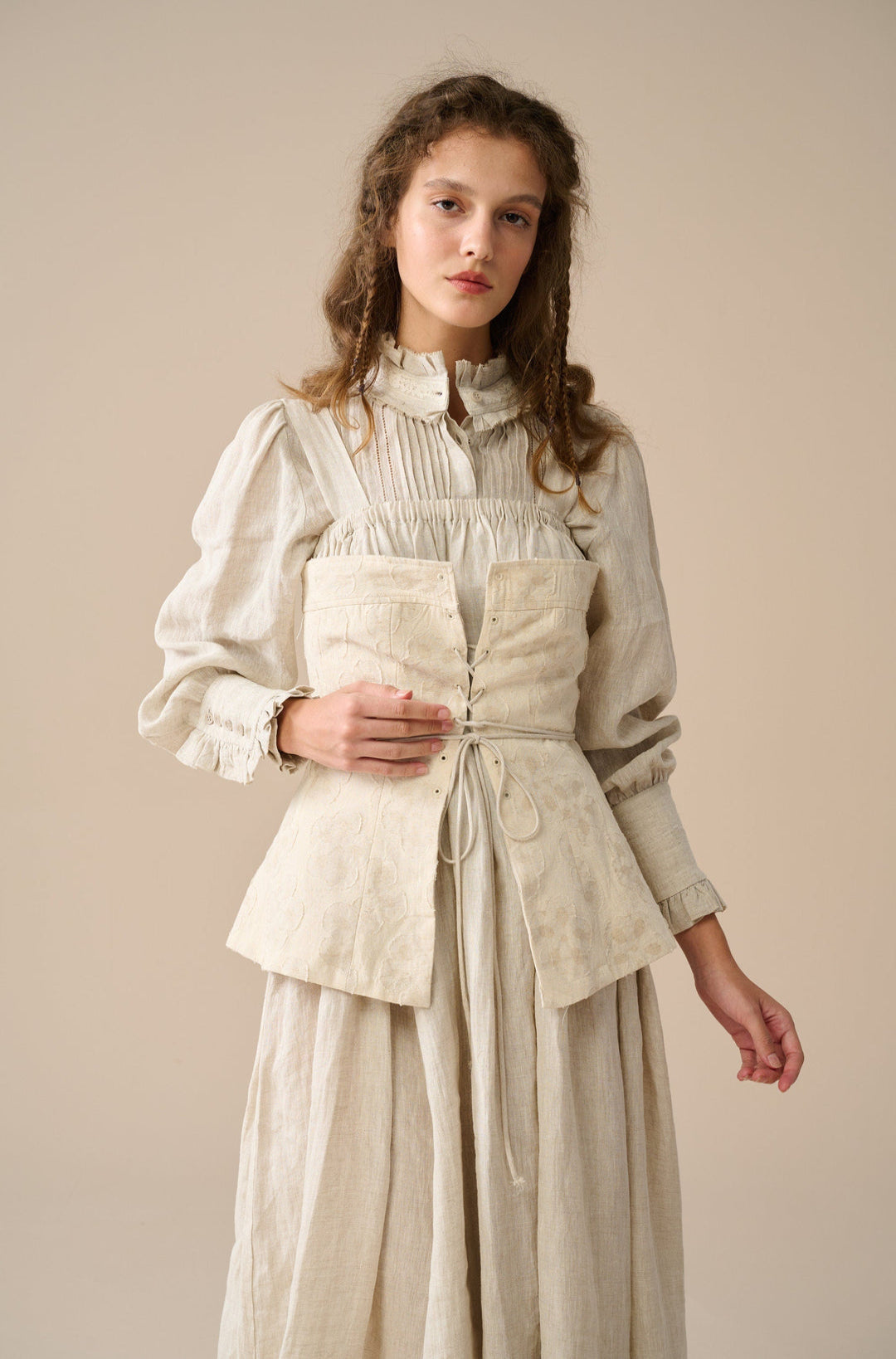 MICHELLE EMBROIDERY CORSET LINEN DRESS