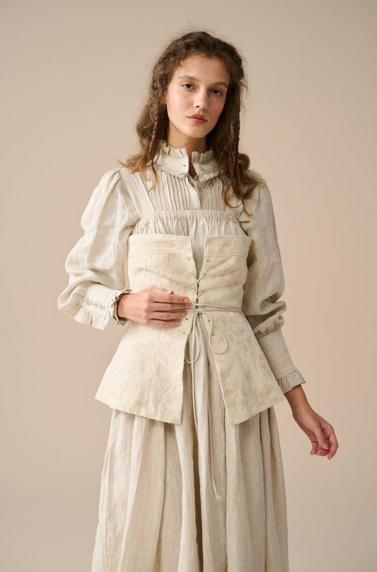 MICHELLE EMBROIDERY CORSET LINEN DRESS