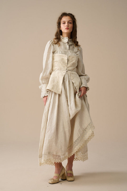 MICHELLE EMBROIDERY CORSET LINEN DRESS