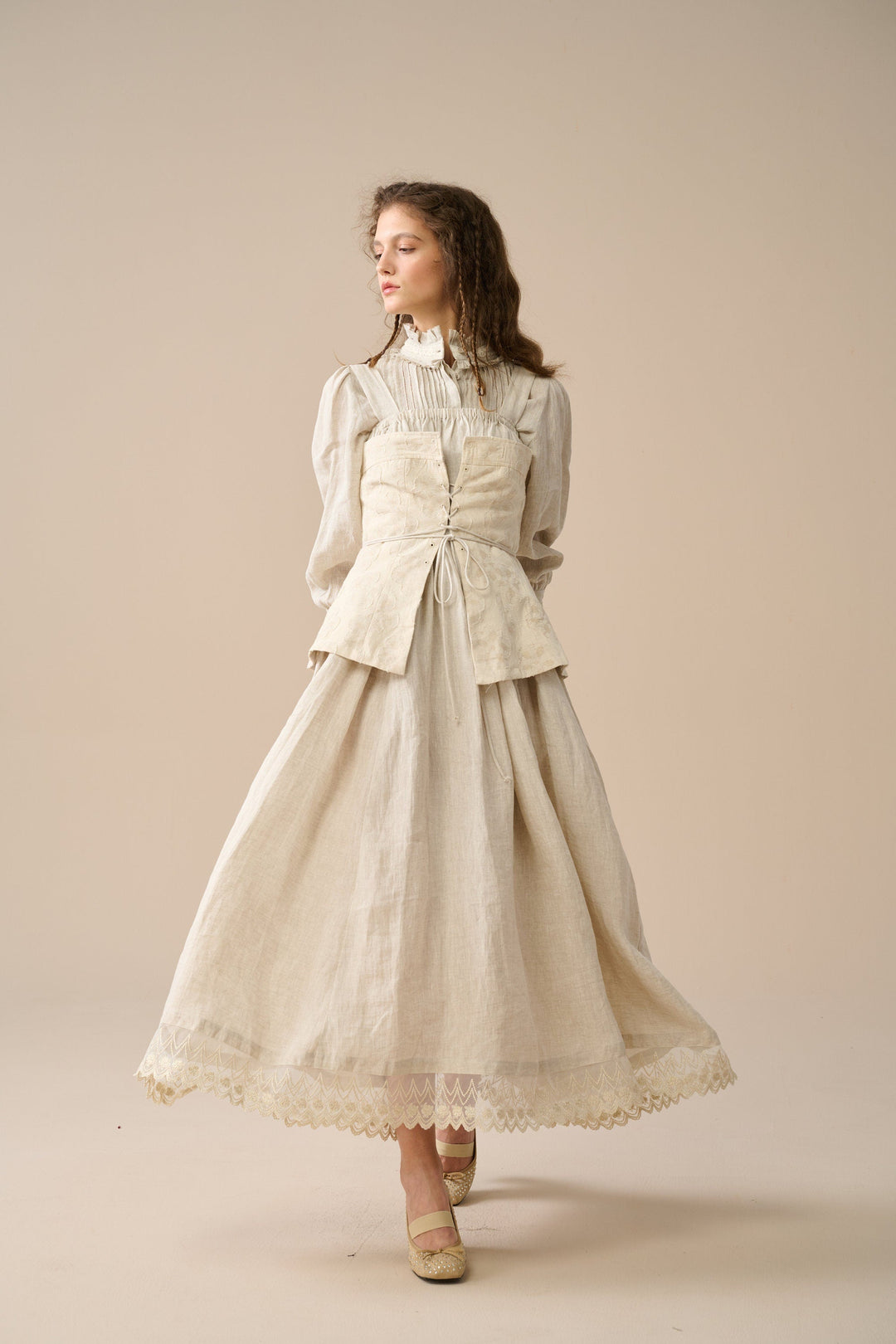 MICHELLE EMBROIDERY CORSET LINEN DRESS