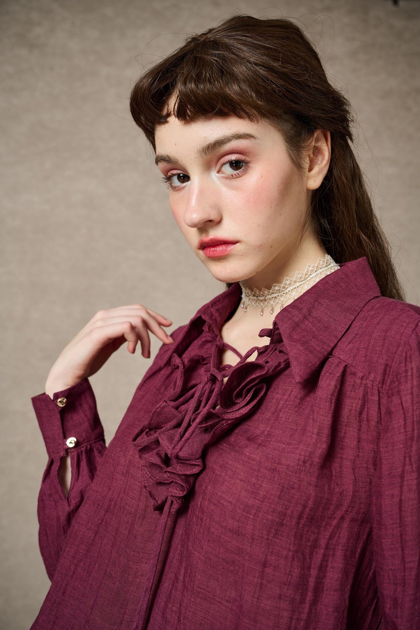 LAUREL LACE-UP LINEN BLOUSE SHIRT