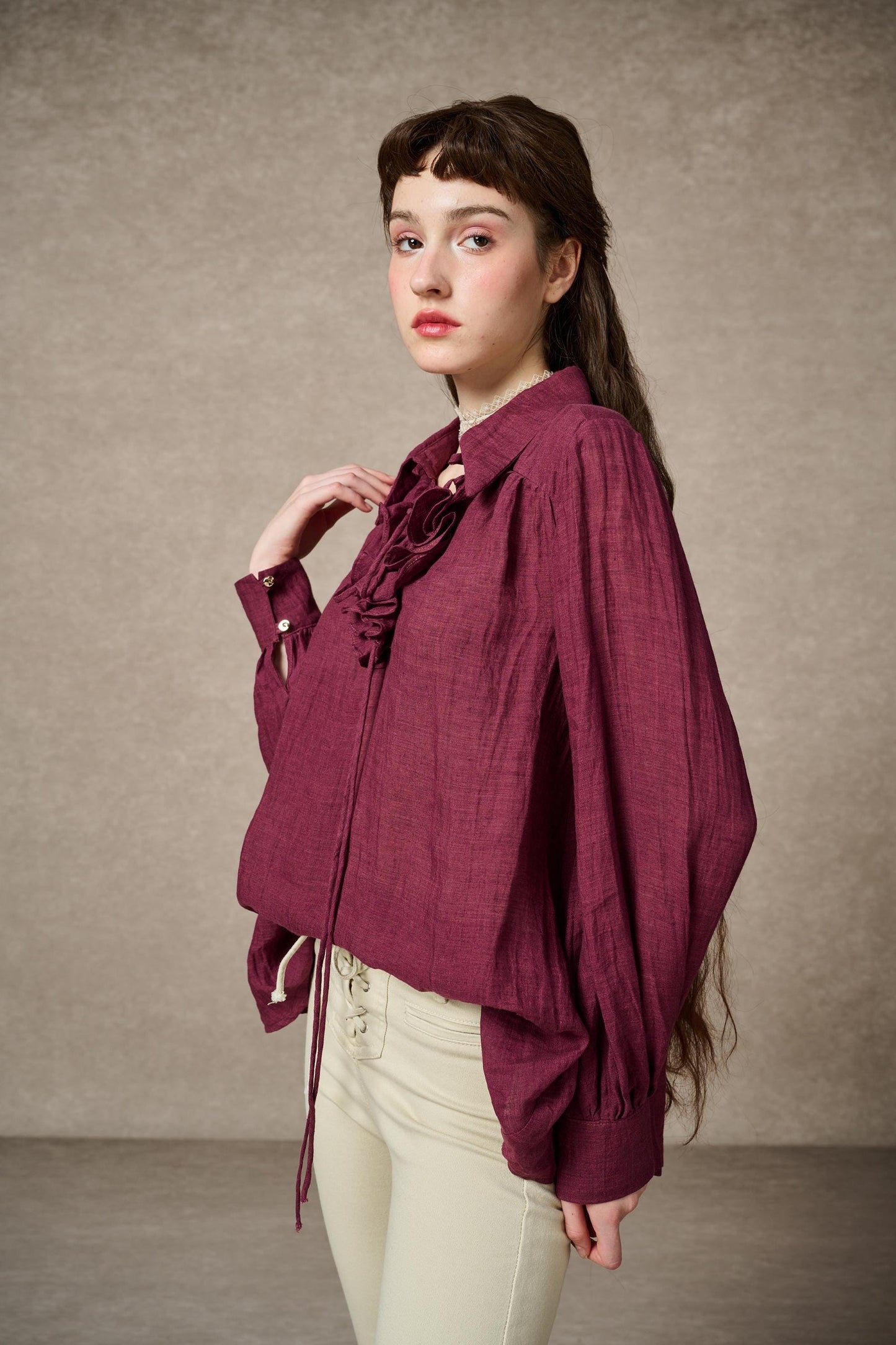 LAUREL LACE-UP LINEN BLOUSE SHIRT