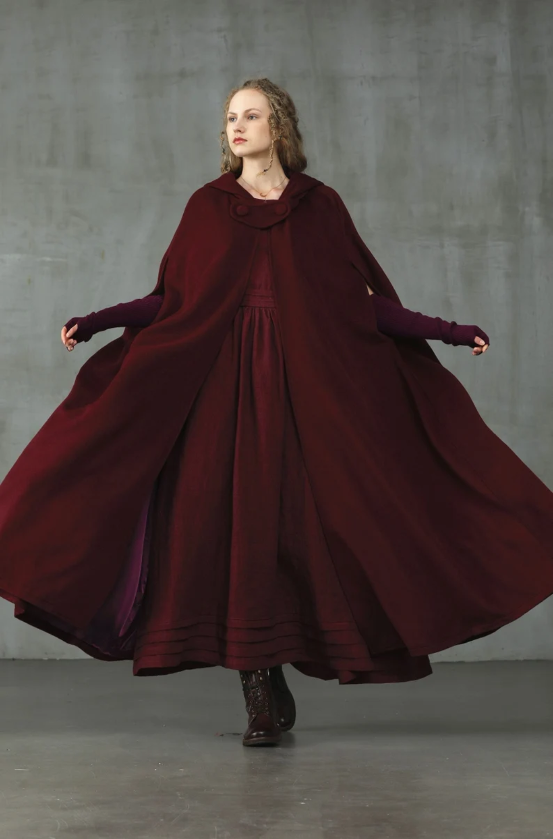 OUTLANDER RED WOOL CLOAK COAT