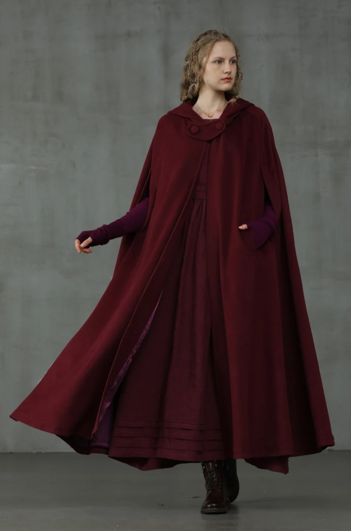 OUTLANDER PURPLE WOOL CLOAK COAT