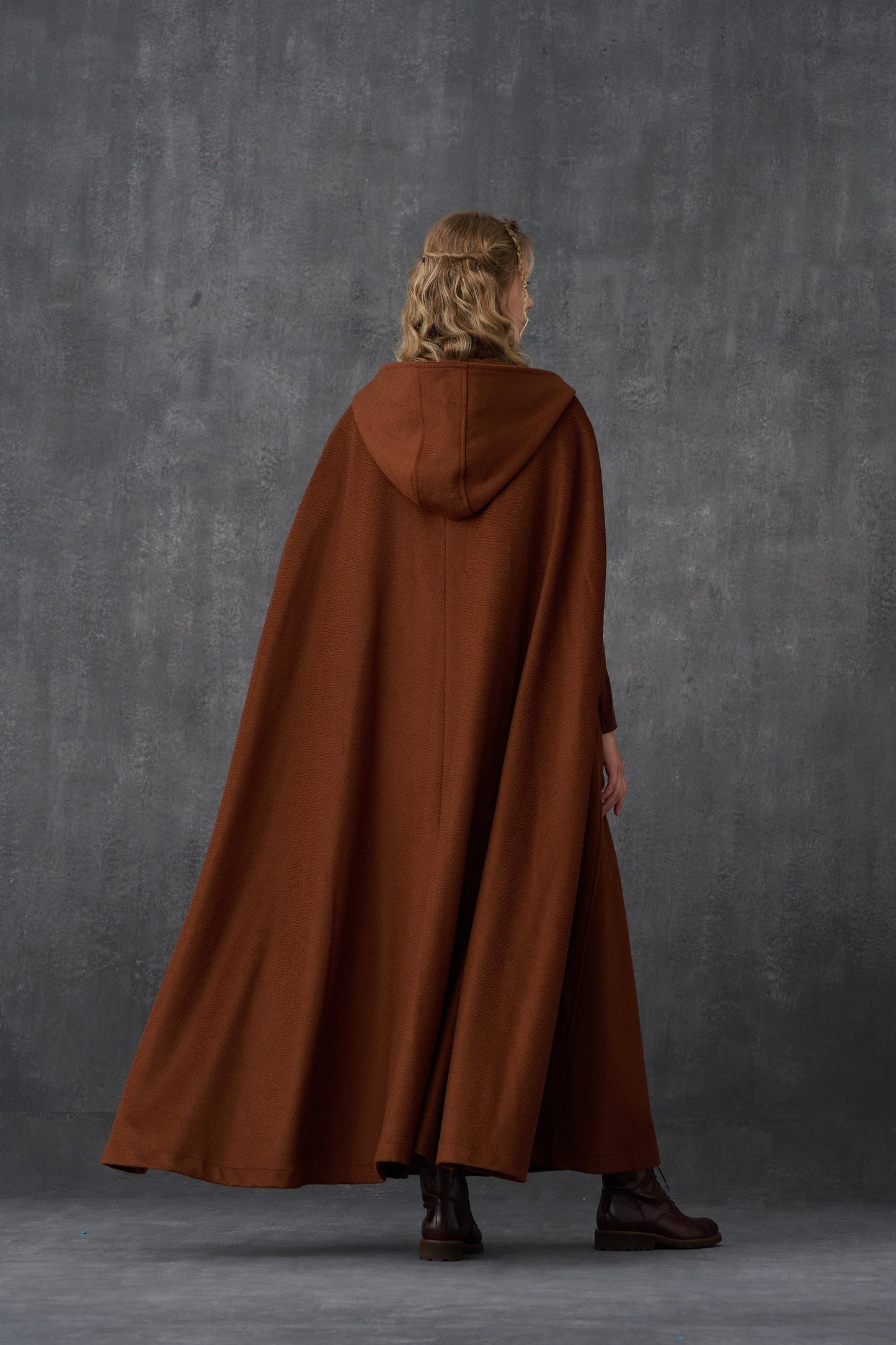 PARINI BROWN MAXI HOODED WOOL CLOAK COAT
