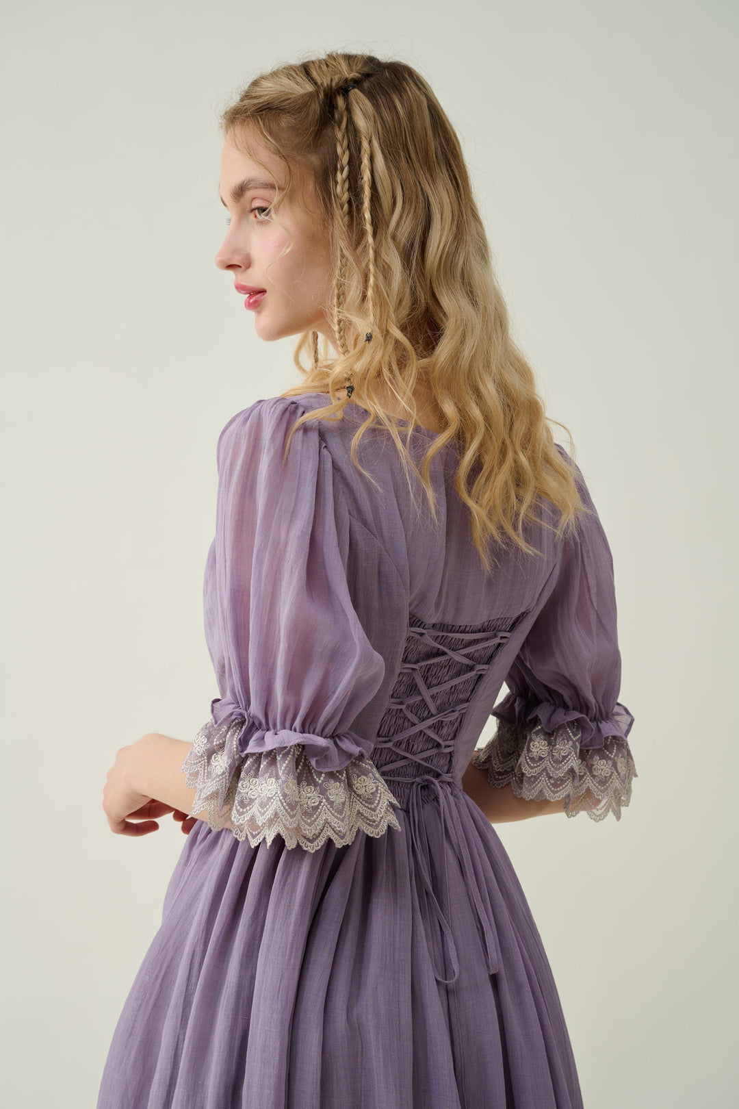 ELOWEN LACE LINEN DRESS GOWN ( 2 WAY TO WEAR )