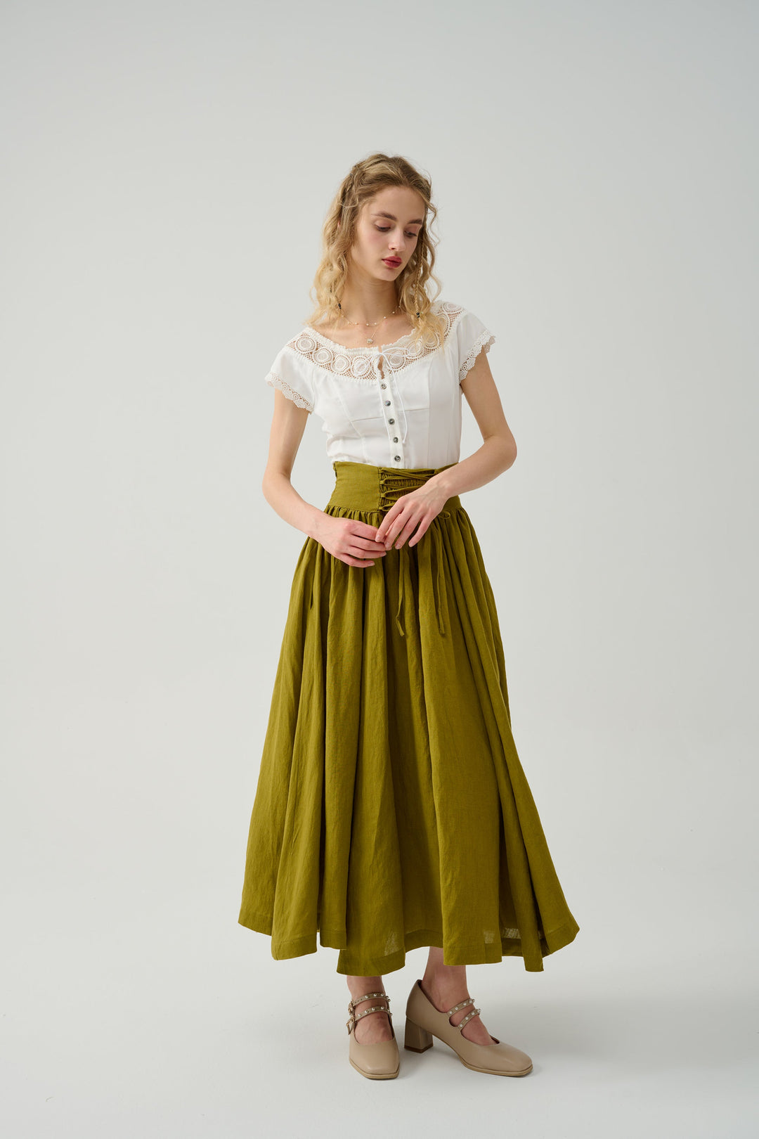 TEA DANCE LACE-UP MAXI LINEN SKIRT