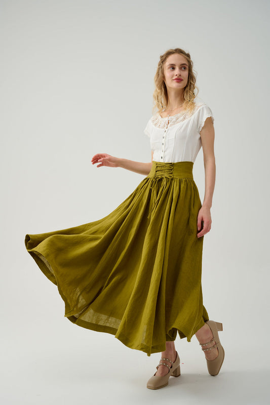 TEA DANCE LACE-UP MAXI LINEN SKIRT