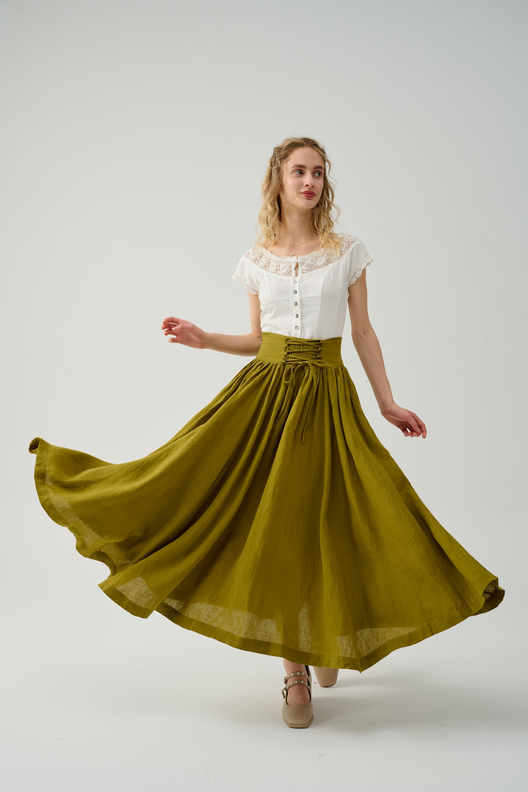 TEA DANCE LACE-UP MAXI LINEN SKIRT