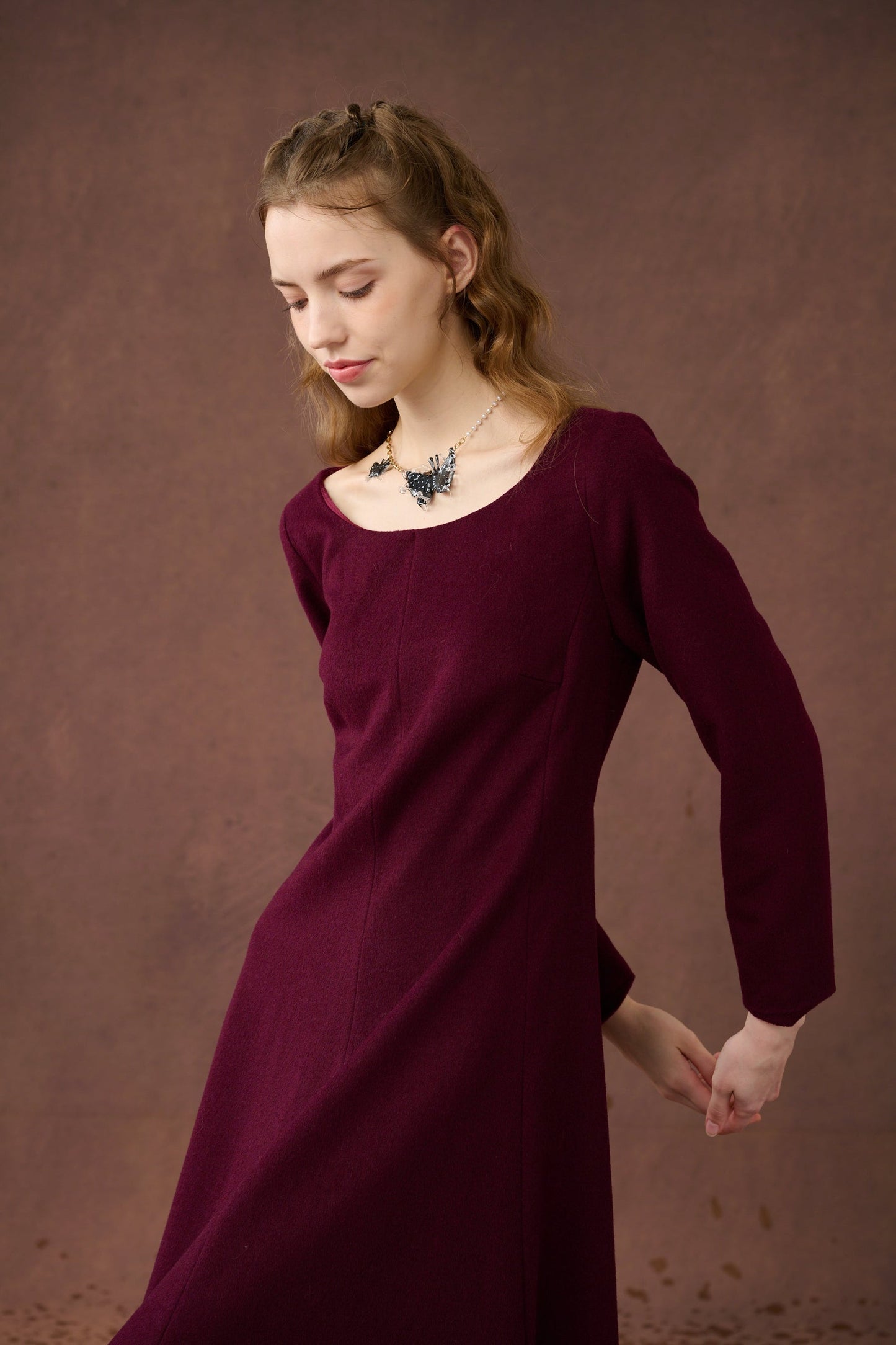 MISTLETOE VINTAGE WOOL DRESS IN PURPLE