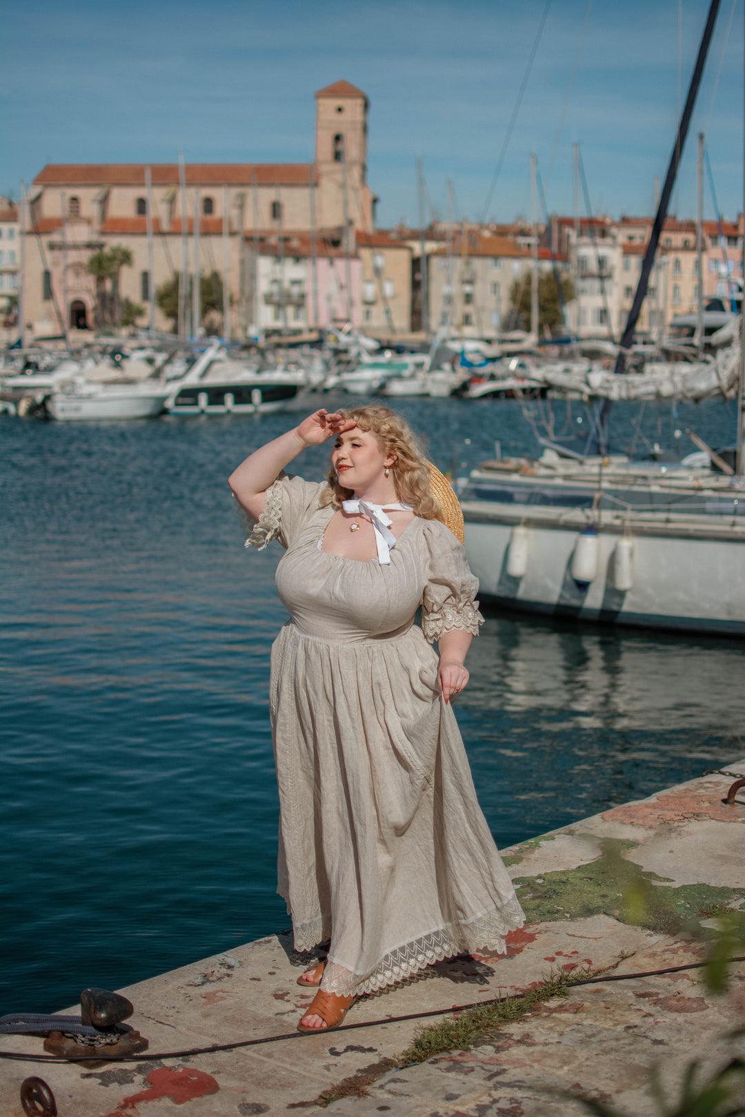 ELOWEN LACE LINEN DRESS GOWN ( 2 WAY TO WEAR )