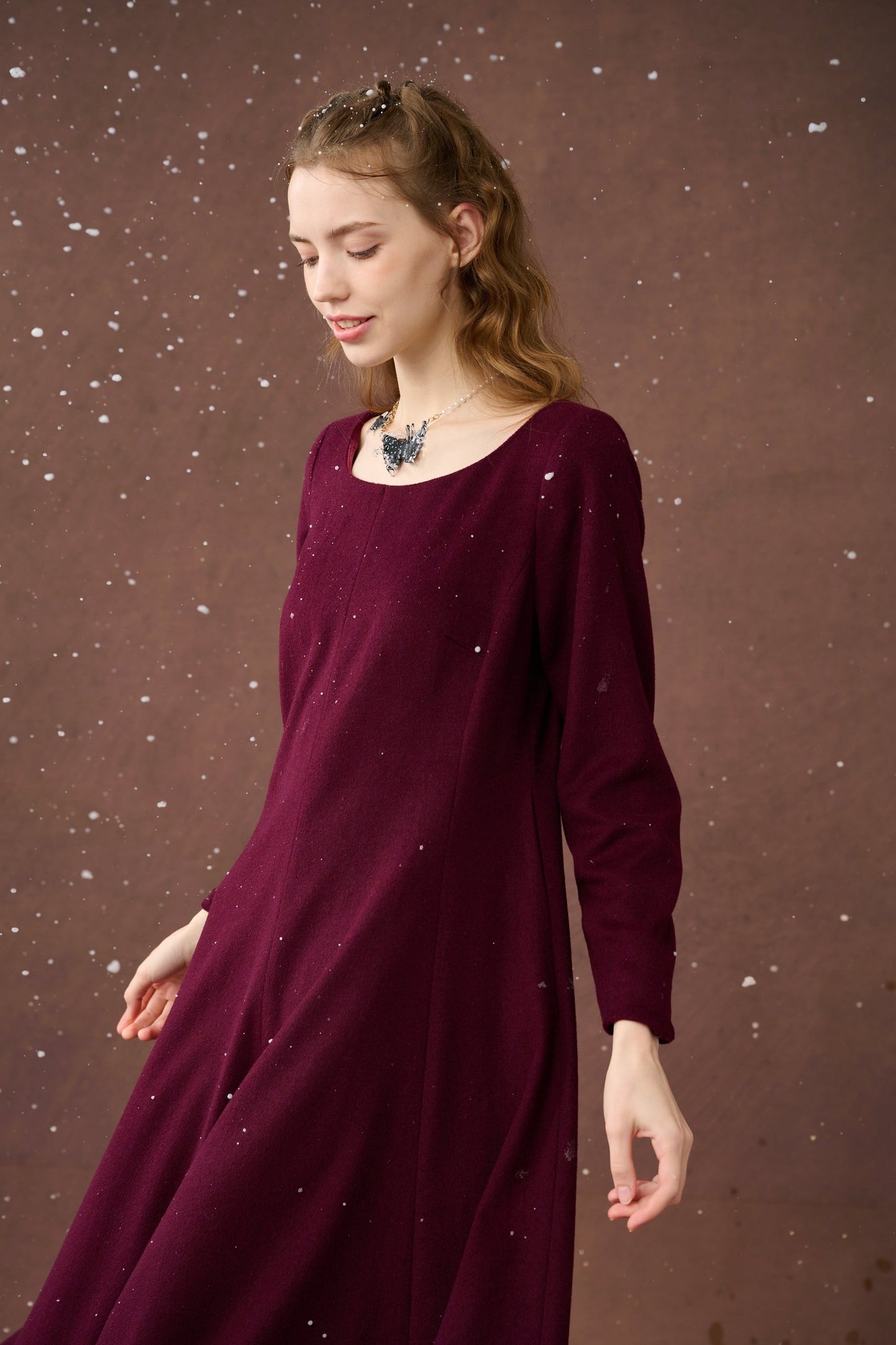 MISTLETOE VINTAGE WOOL DRESS IN PURPLE