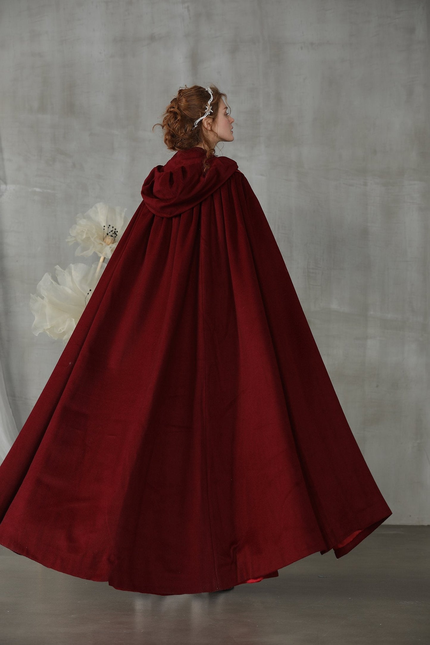 PERFUMER DEEP SEA GREEN HOODED WOOL CLOAK