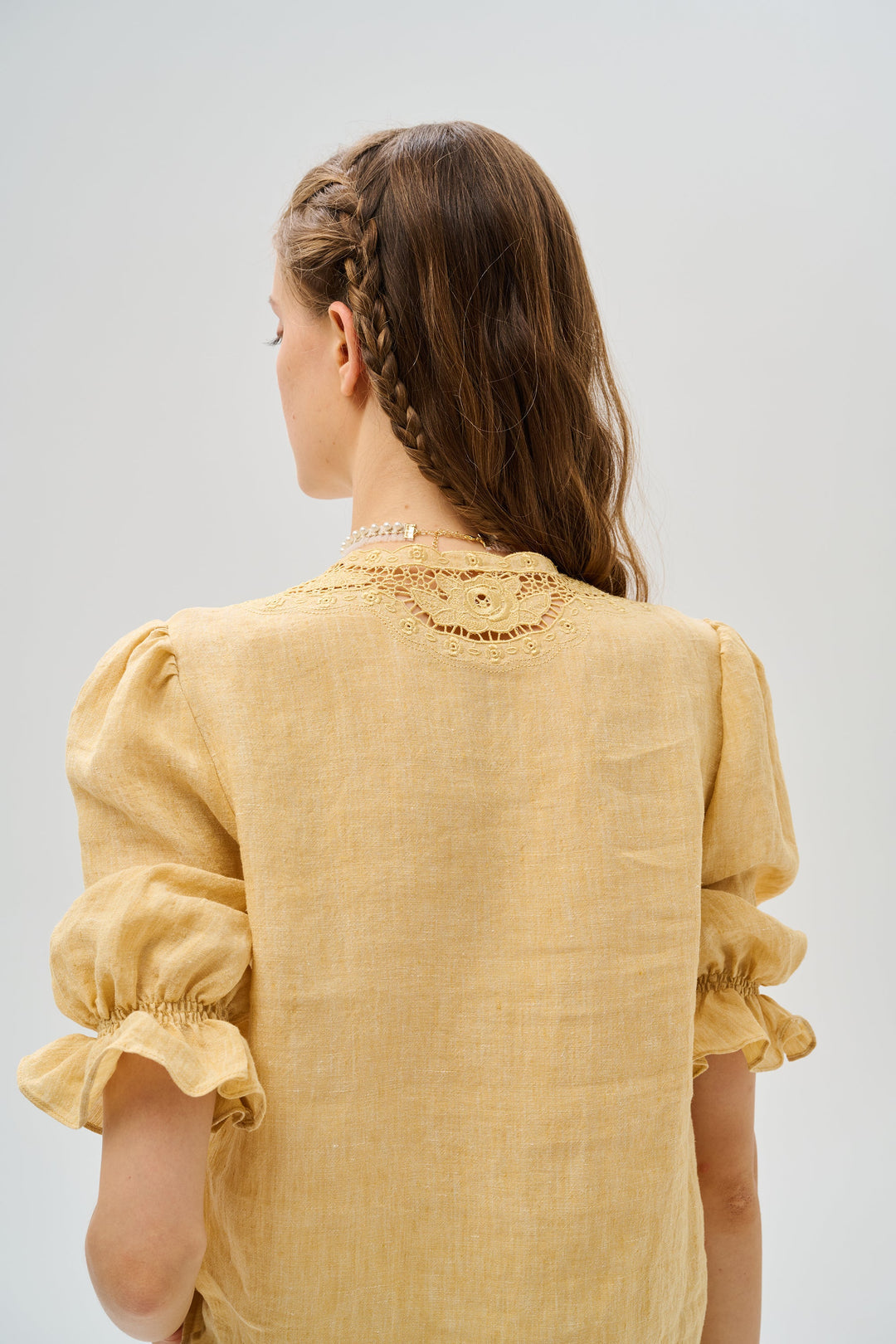 OPENWORK 100% LINEN BLOUSE WITH LACE