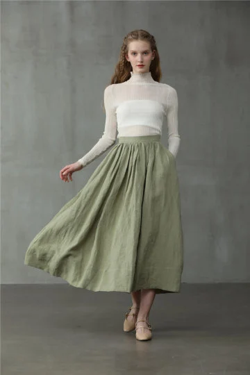 DAISY MIDI LINEN SKIRT IN HUMUS