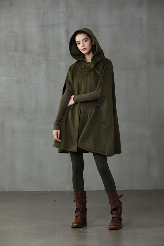 THE NEW YORKER | OLIVE HOODED CASHMERE CAPE