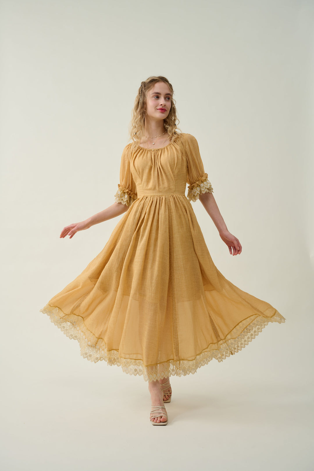 ELOWEN LACE LINEN DRESS GOWN ( 2 WAY TO WEAR )