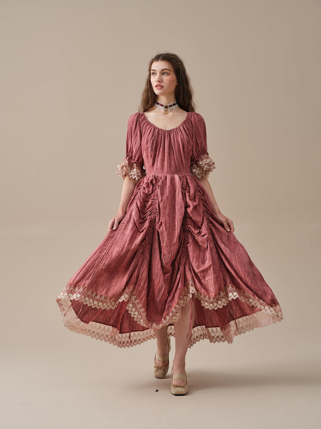 ELOWEN LACE LINEN DRESS GOWN ( 2 WAY TO WEAR )