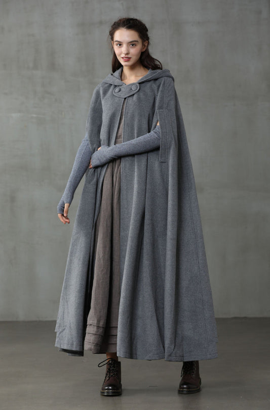 OUTLANDER GRAY WOOL CLOAK COAT