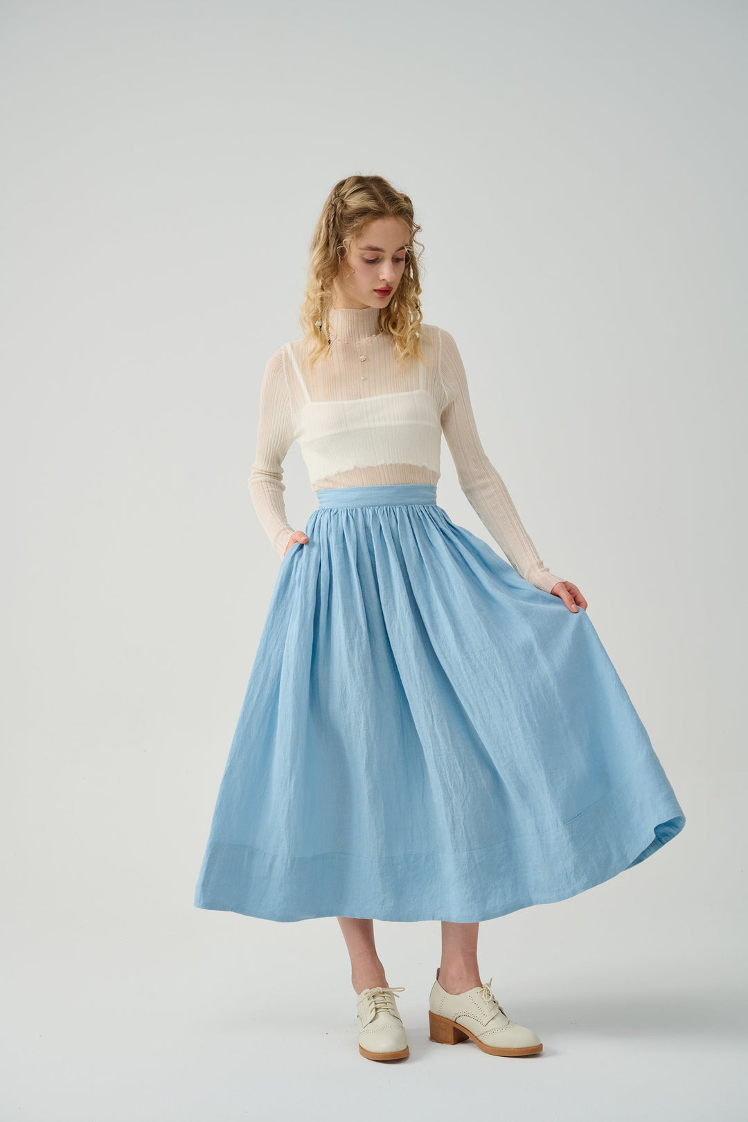 DAISY MIDI LINEN SKIRT IN HUMUS