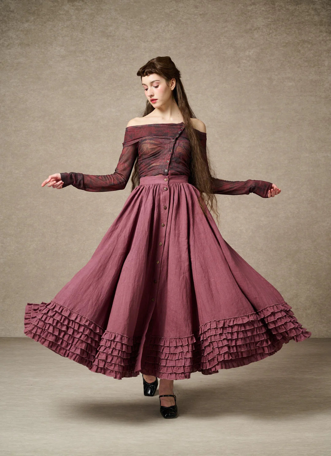 DOROTHY RUFFLED MAXI LINEN SKIRT