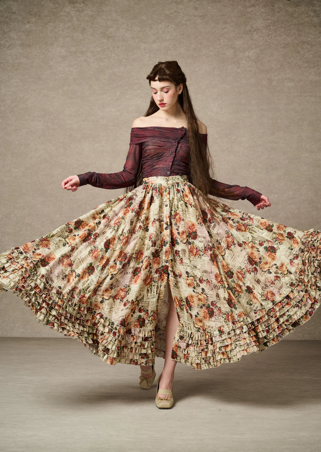 DOROTHY RUFFLED MAXI LINEN SKIRT