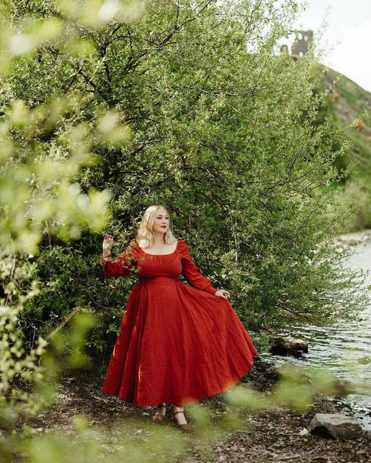 MAXI LACE-UP LINEN DRESS