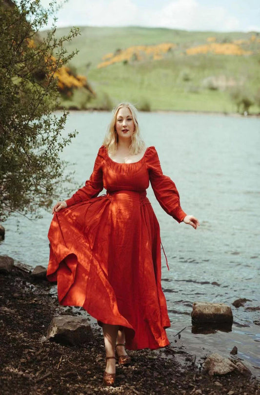 MAXI LACE-UP LINEN DRESS