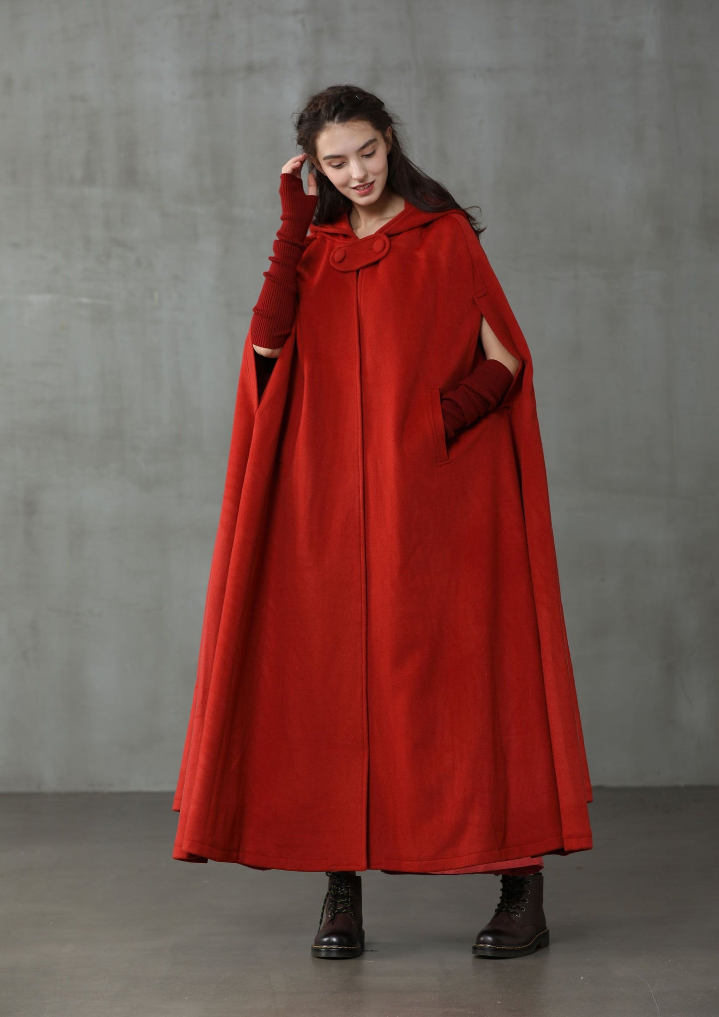 OUTLANDER RED WOOL CLOAK COAT