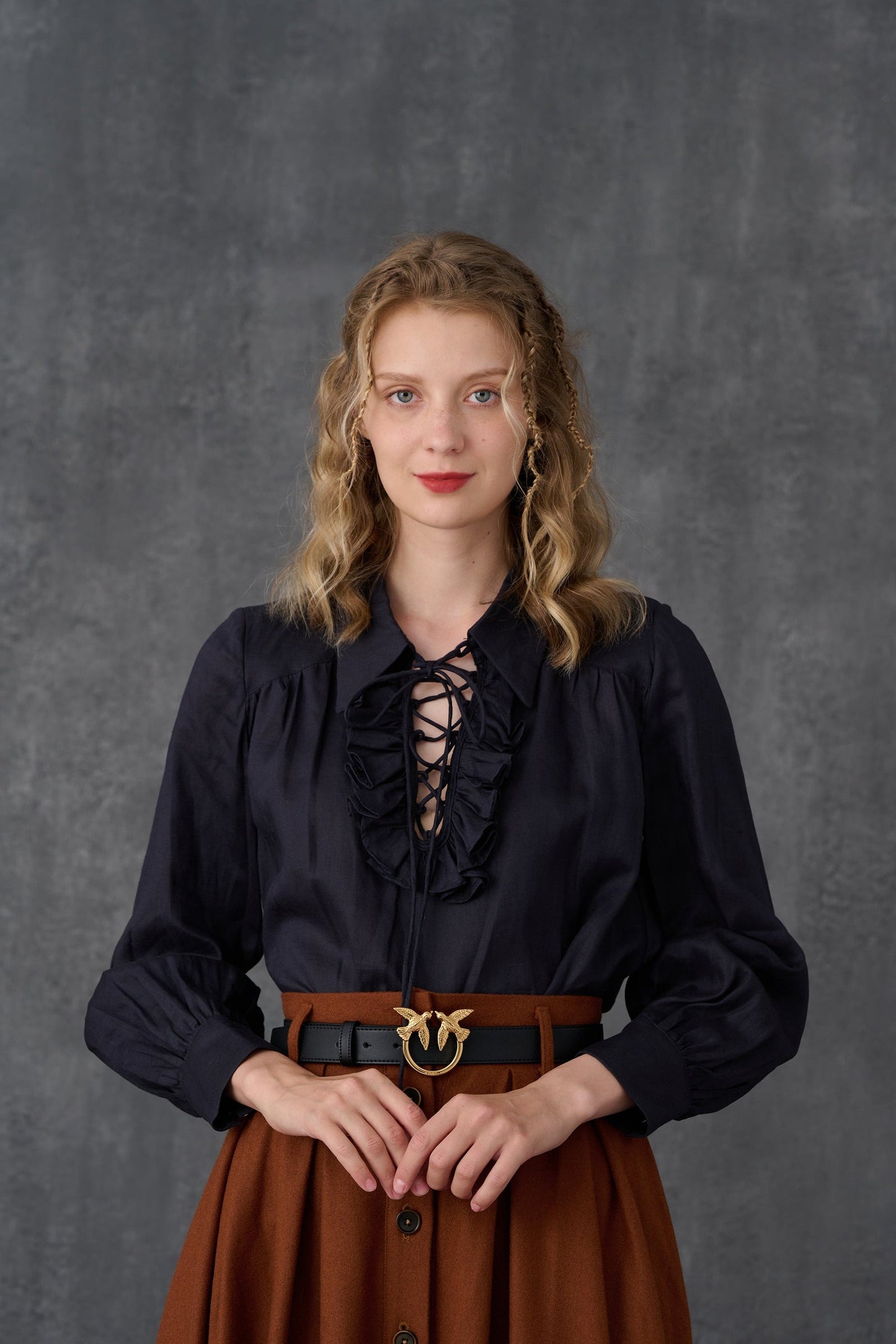 LAUREL LACE-UP LINEN BLOUSE SHIRT