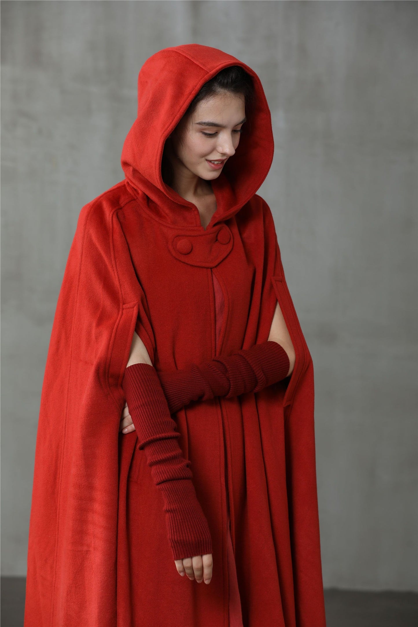 OUTLANDER RED WOOL CLOAK COAT