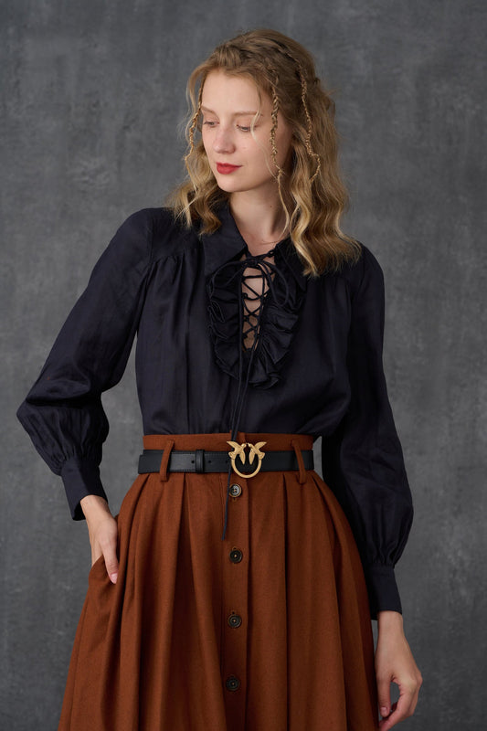 LAUREL LACE-UP LINEN BLOUSE SHIRT