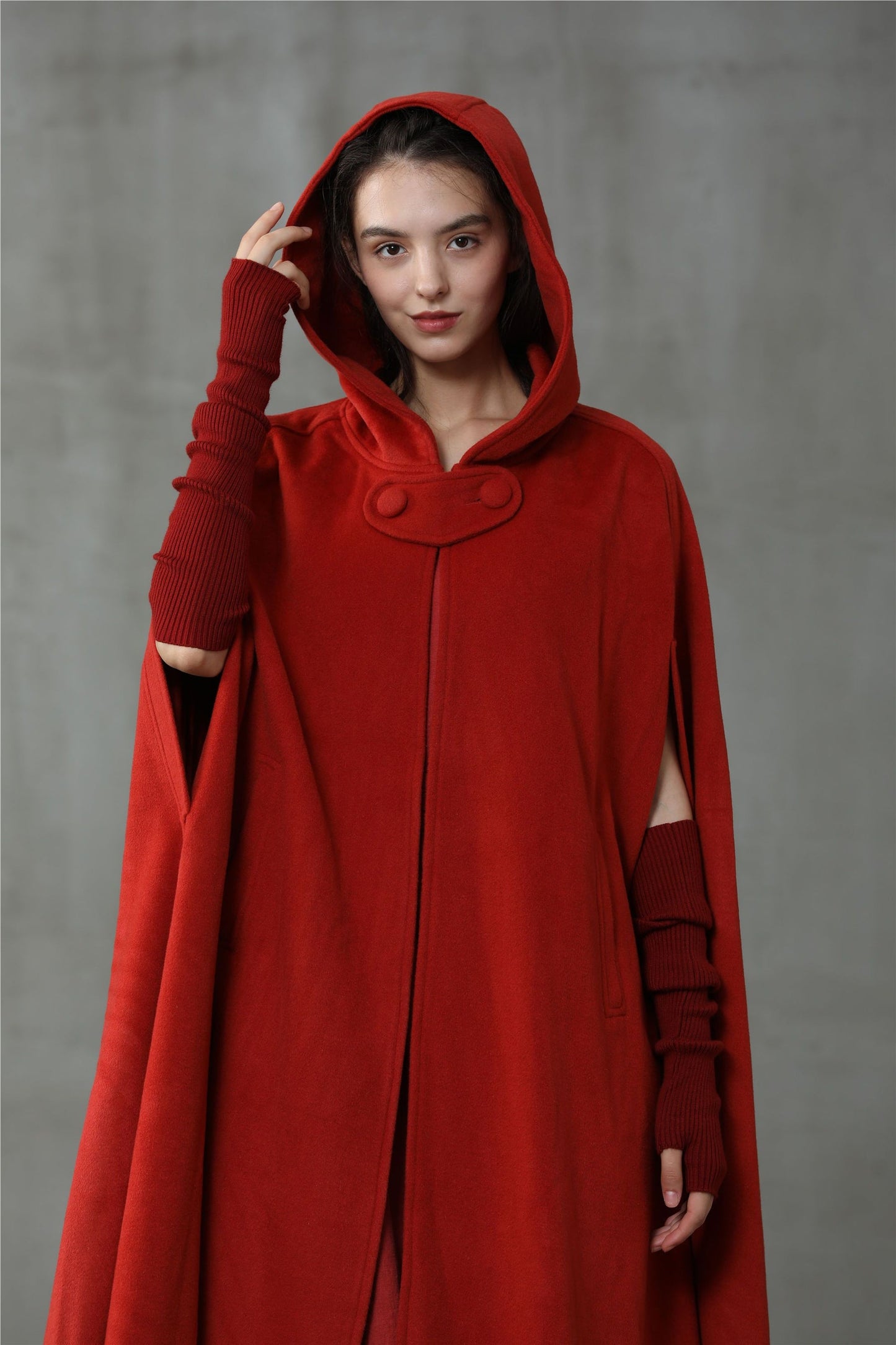 OUTLANDER RED WOOL CLOAK COAT