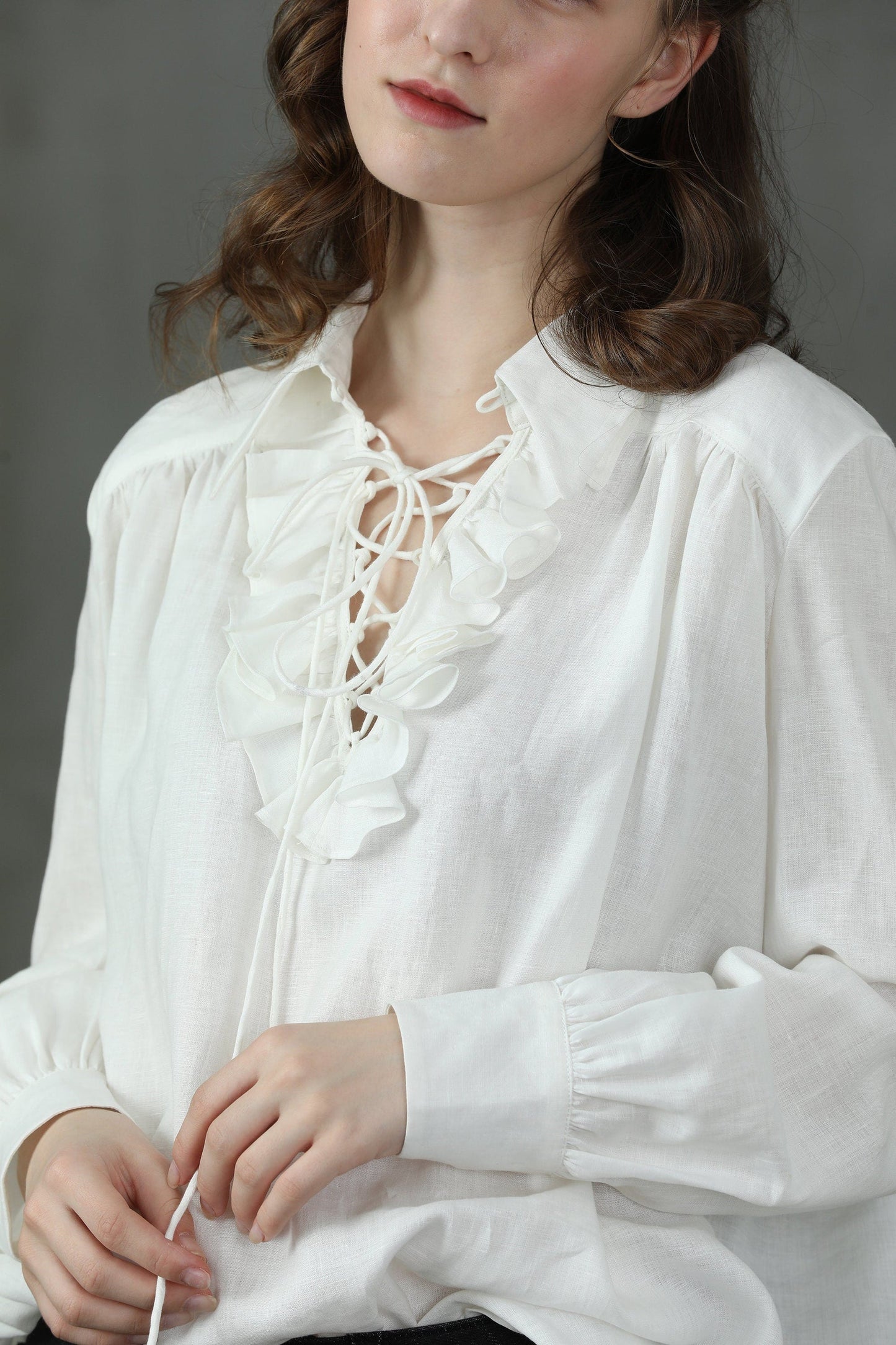 LAUREL LACE-UP LINEN BLOUSE SHIRT