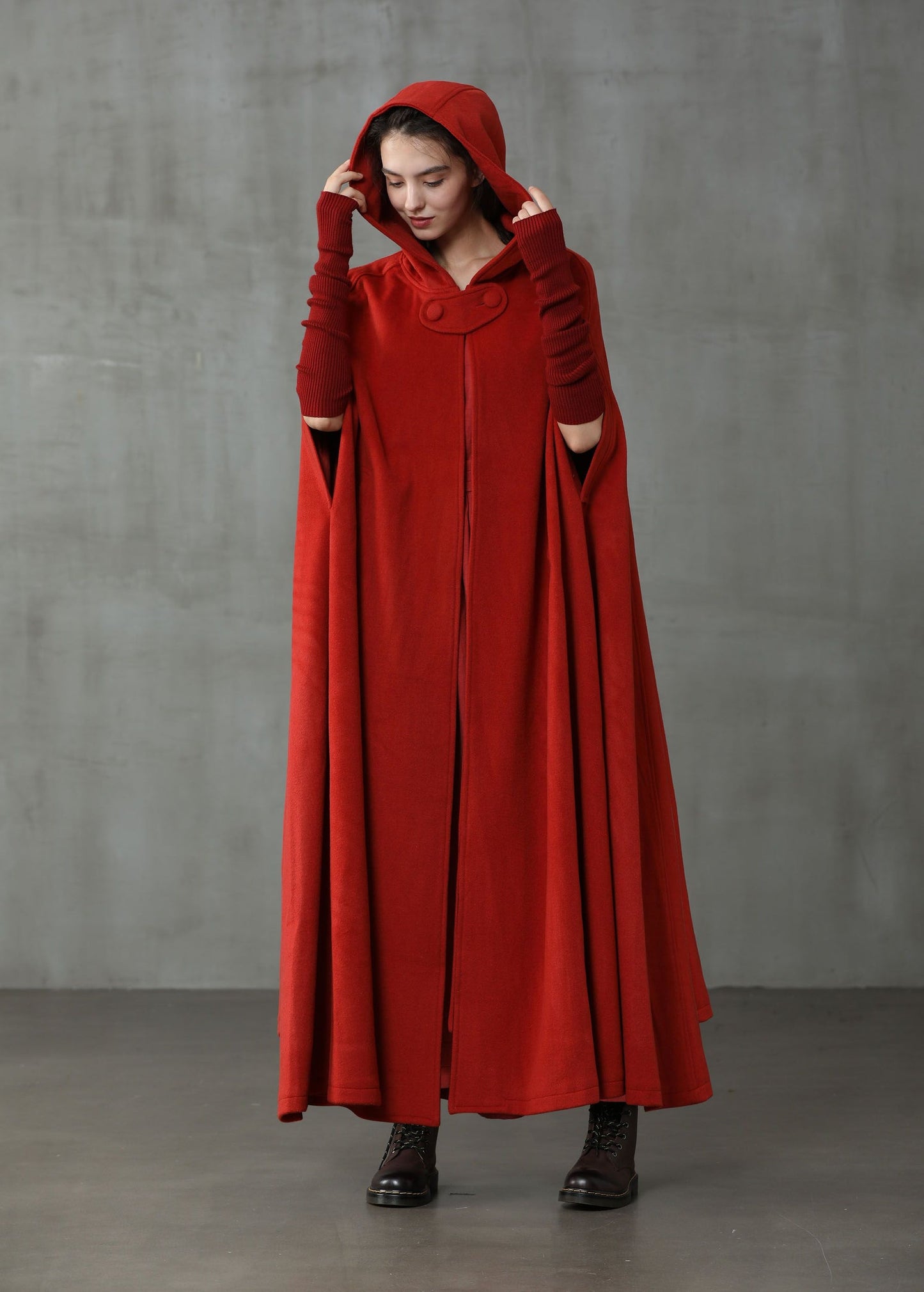 OUTLANDER RED WOOL CLOAK COAT