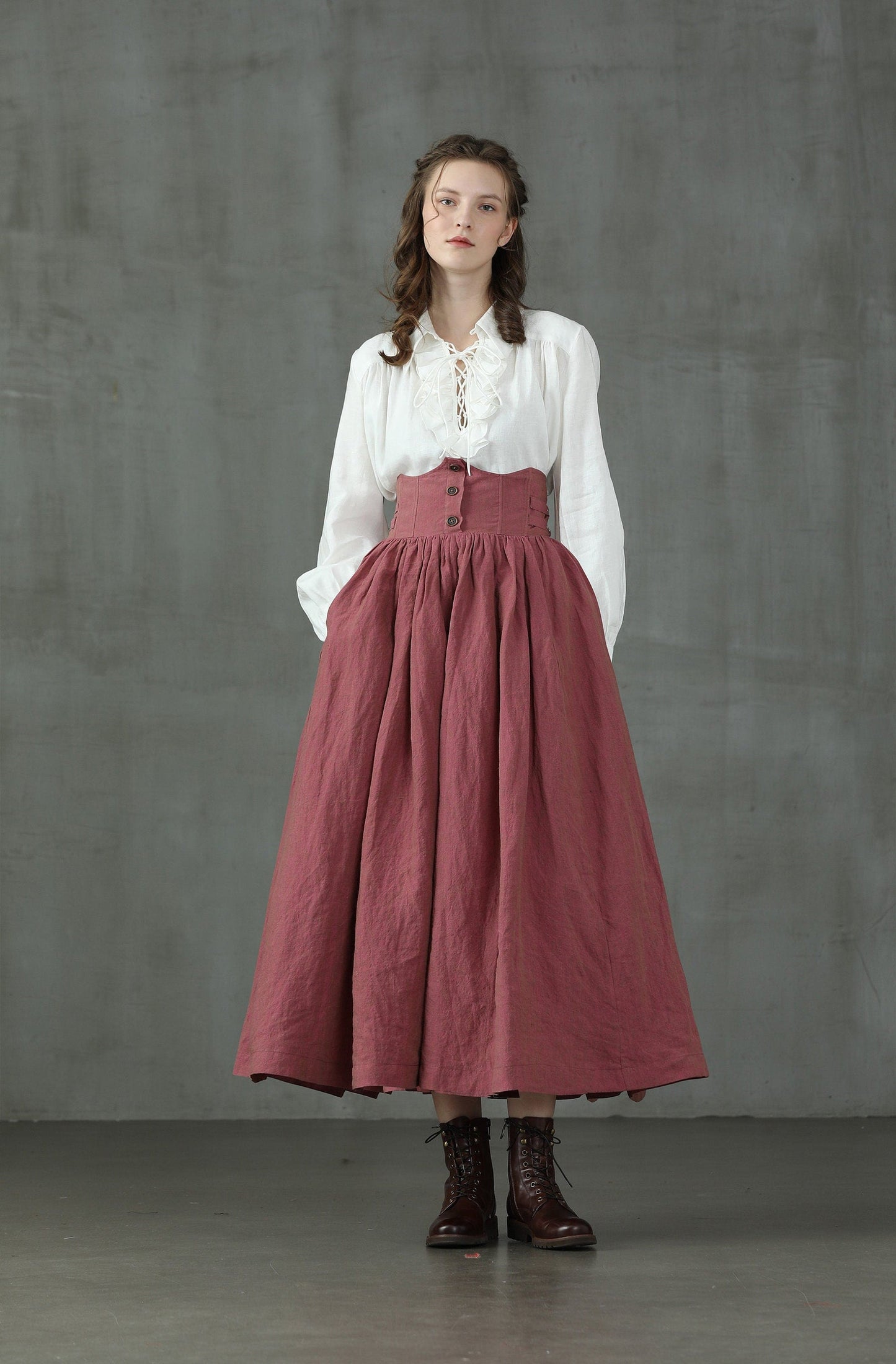 LAUREL LACE-UP LINEN BLOUSE SHIRT