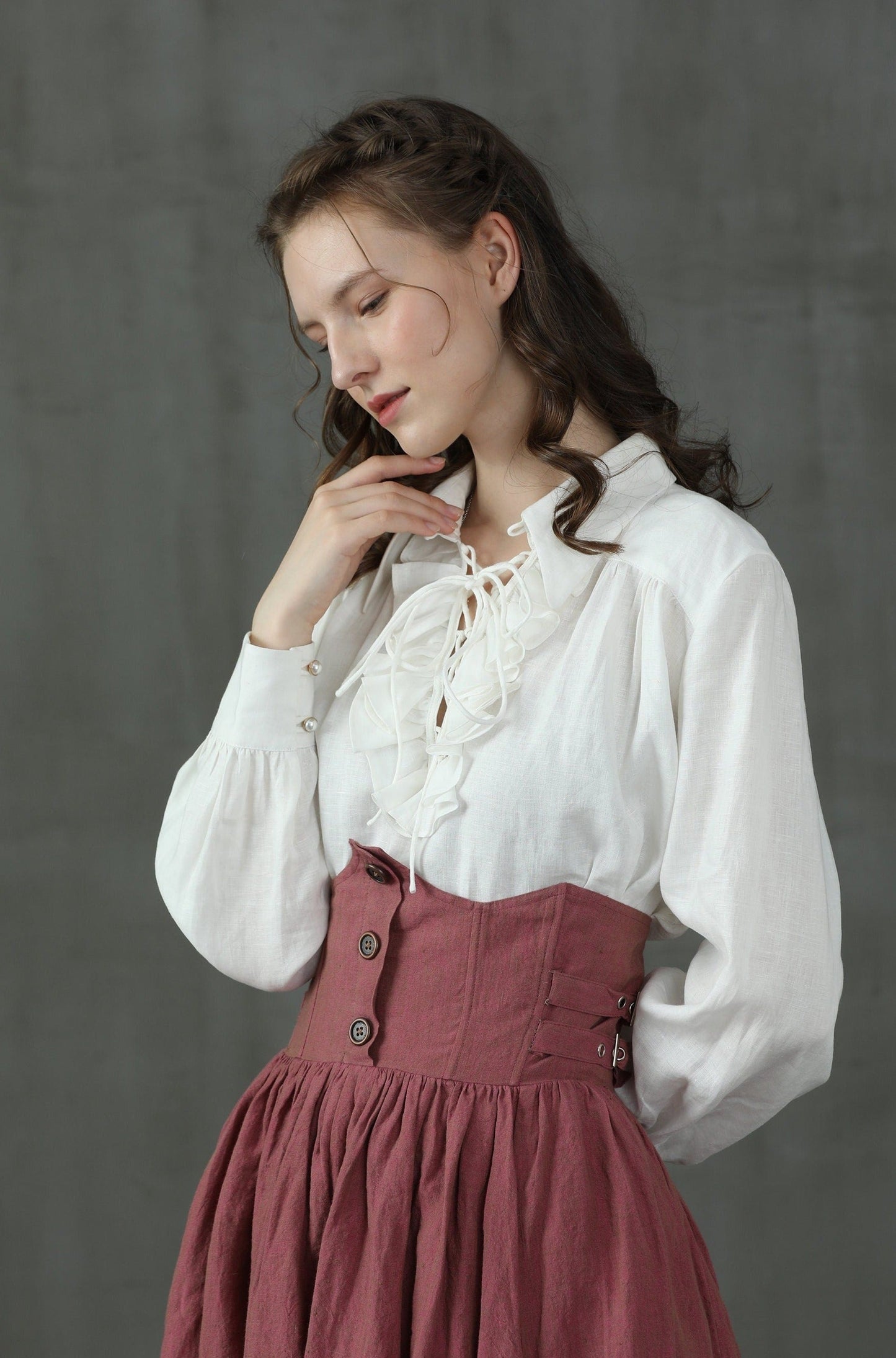 LAUREL LACE-UP LINEN BLOUSE SHIRT