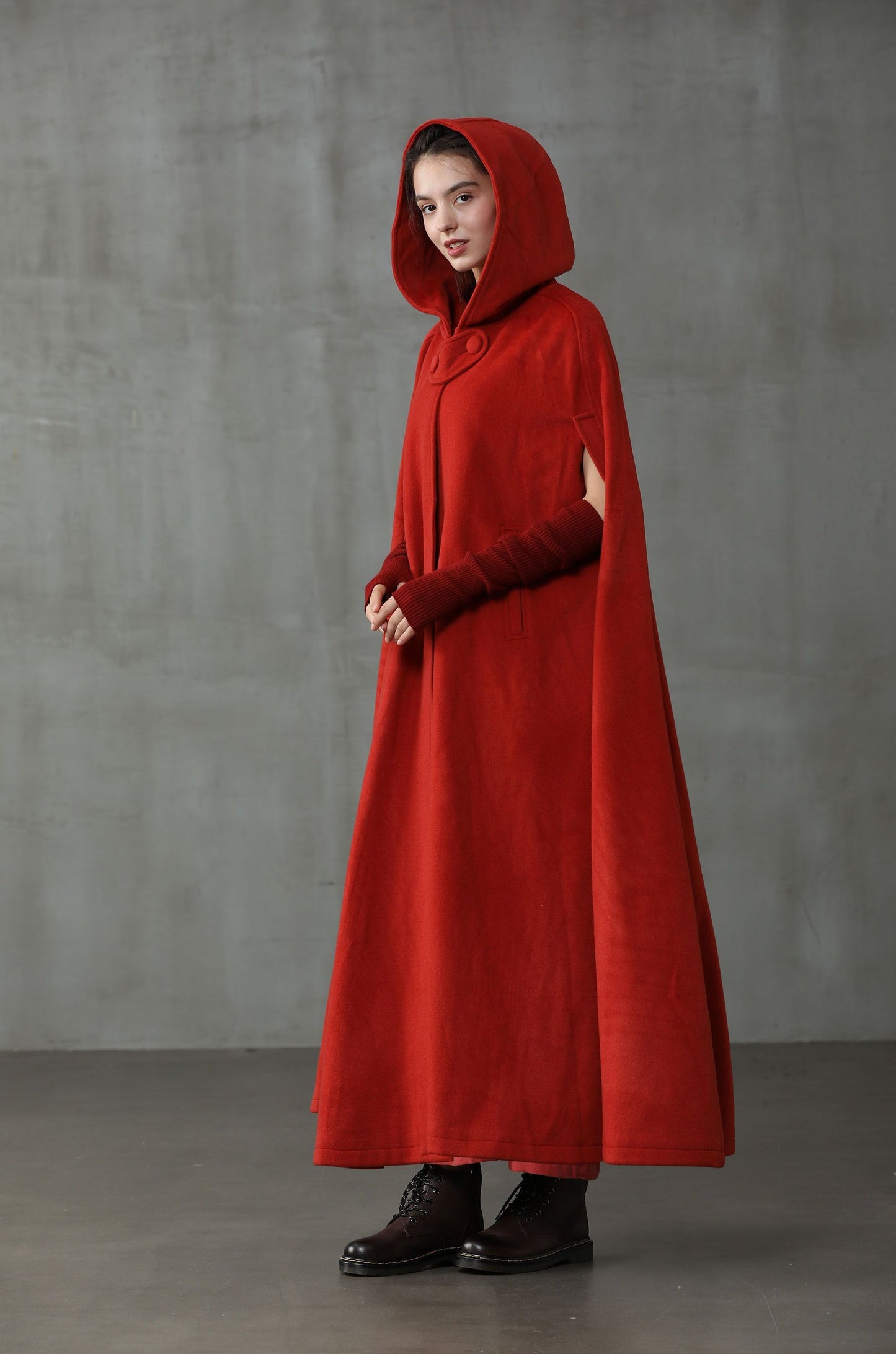 OUTLANDER RED WOOL CLOAK COAT