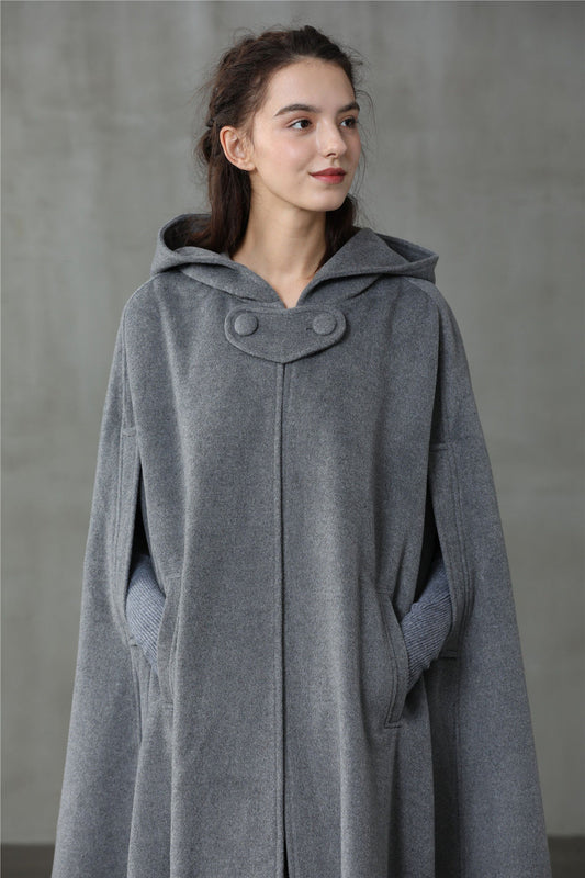 OUTLANDER GRAY WOOL CLOAK COAT