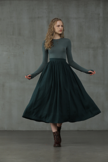 DAISY MIDI LINEN SKIRT IN HUMUS