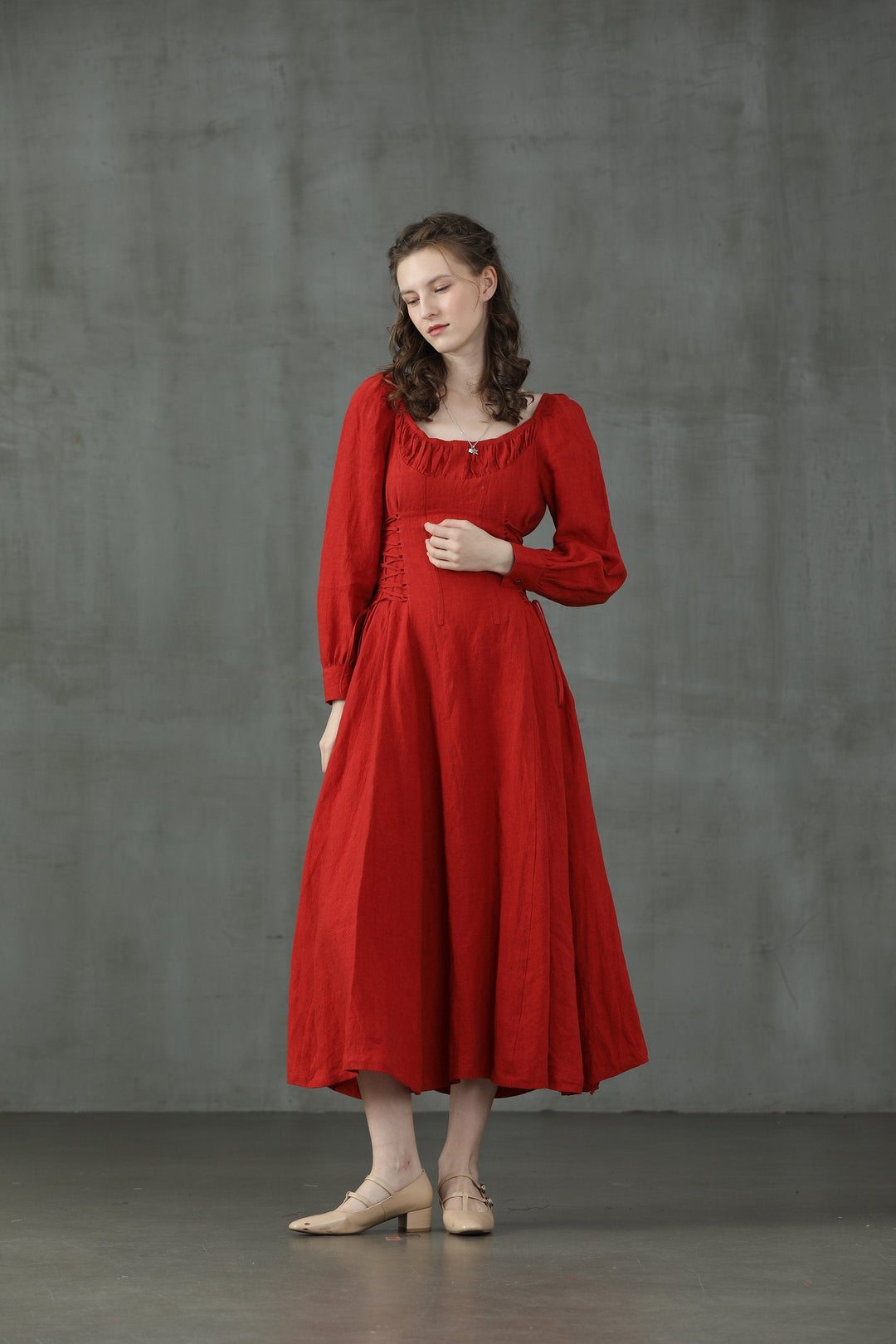 MAXI LACE-UP LINEN DRESS