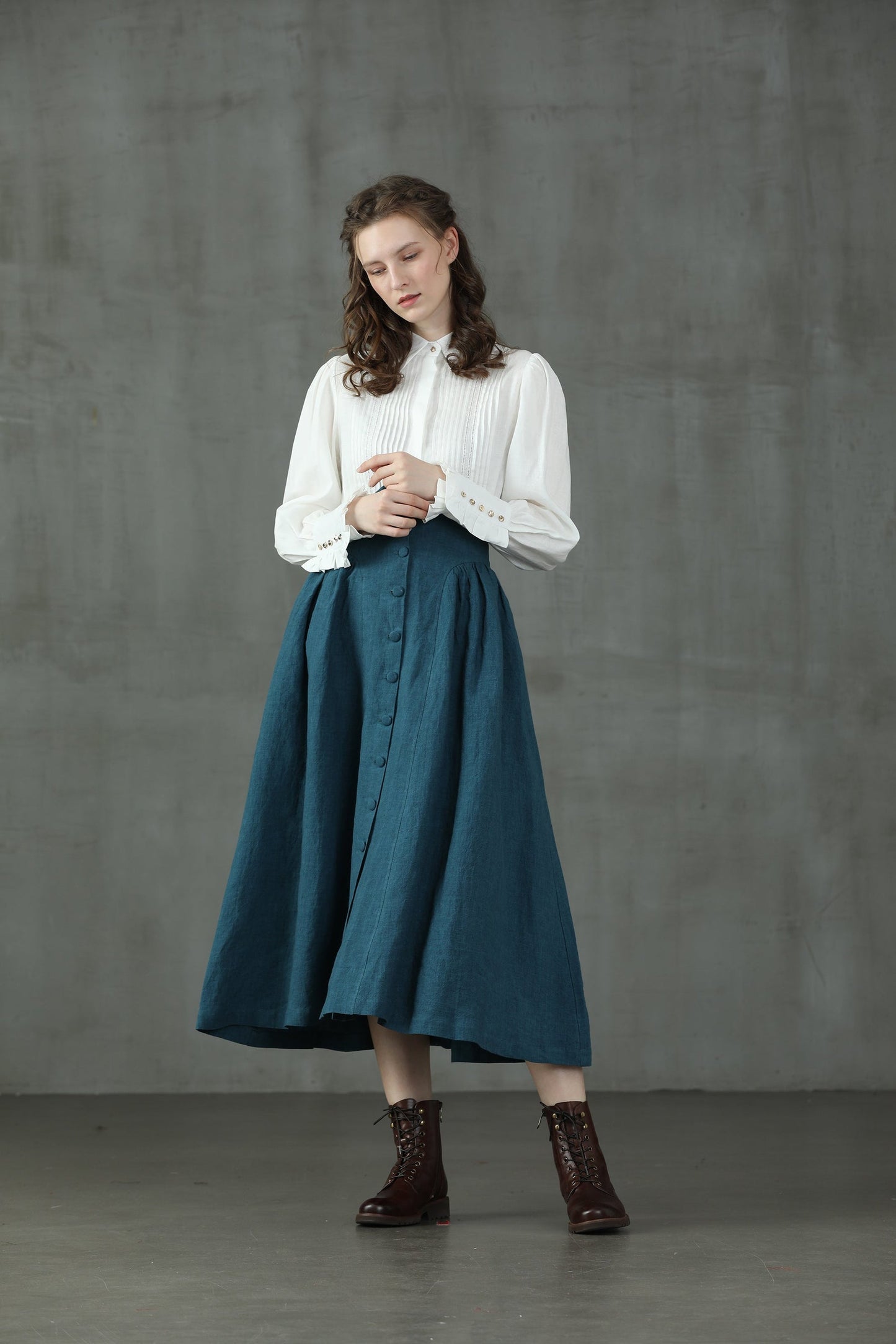 JO MARCH ACCORDION PLEATED LINEN SHIRT