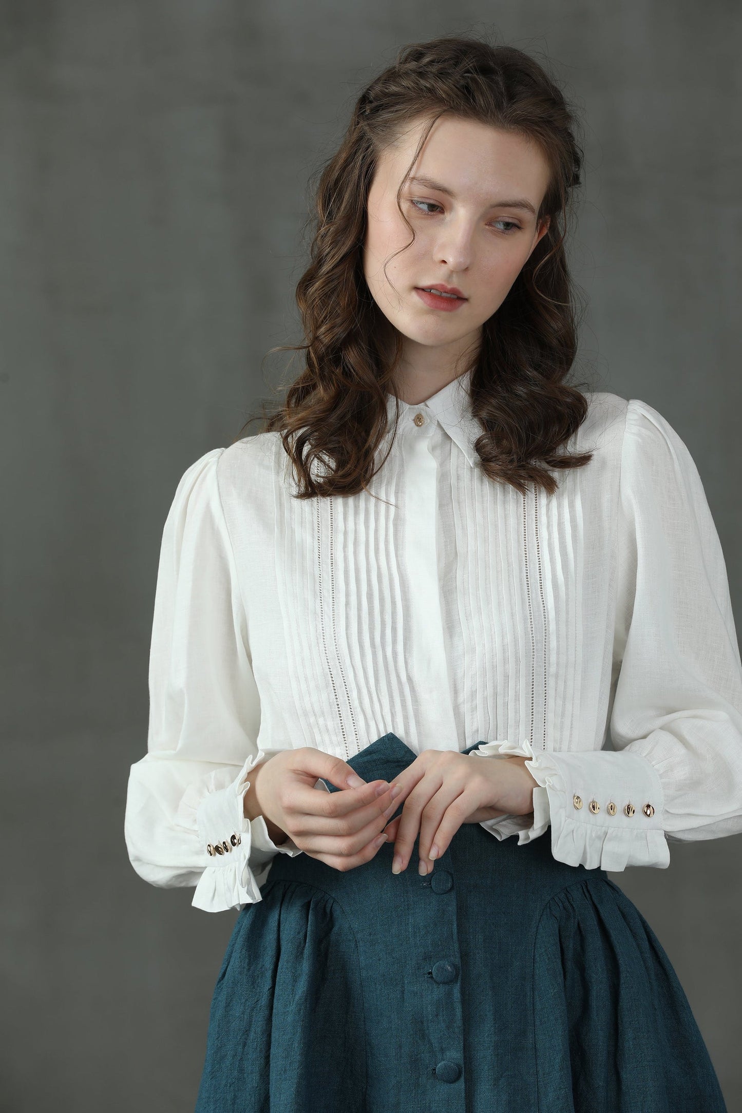 JO MARCH ACCORDION PLEATED LINEN SHIRT