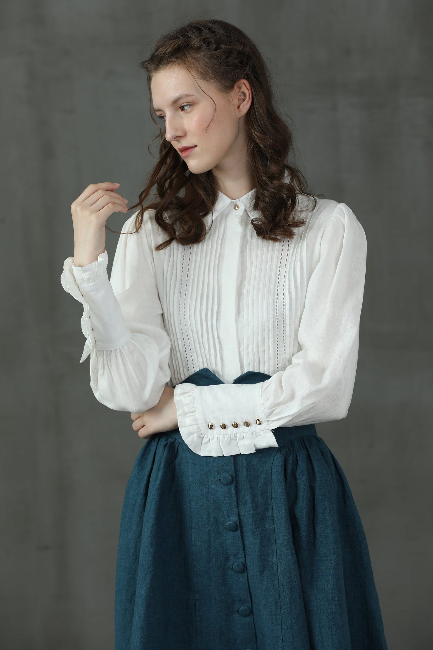 JO MARCH ACCORDION PLEATED LINEN SHIRT