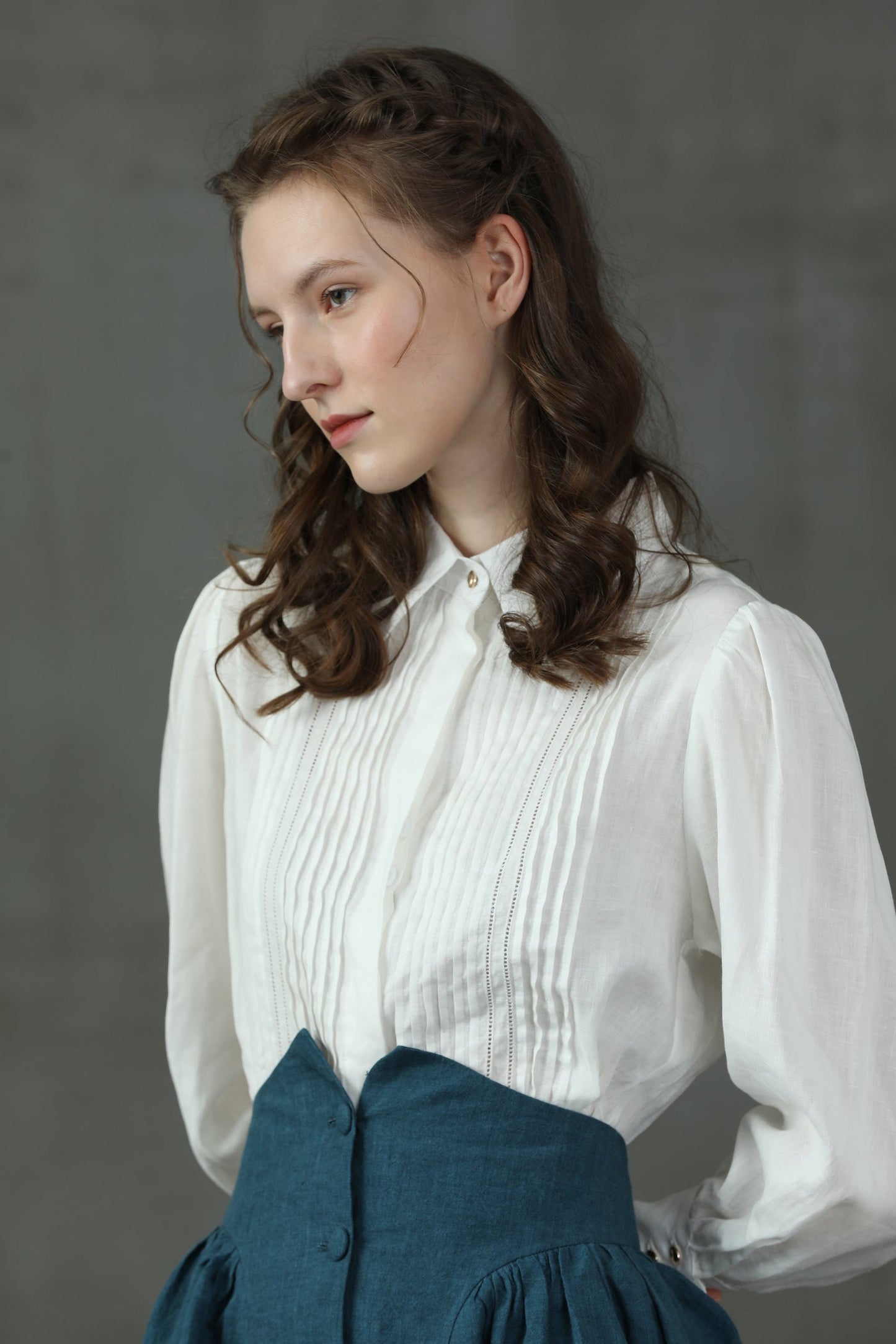 JO MARCH ACCORDION PLEATED LINEN SHIRT