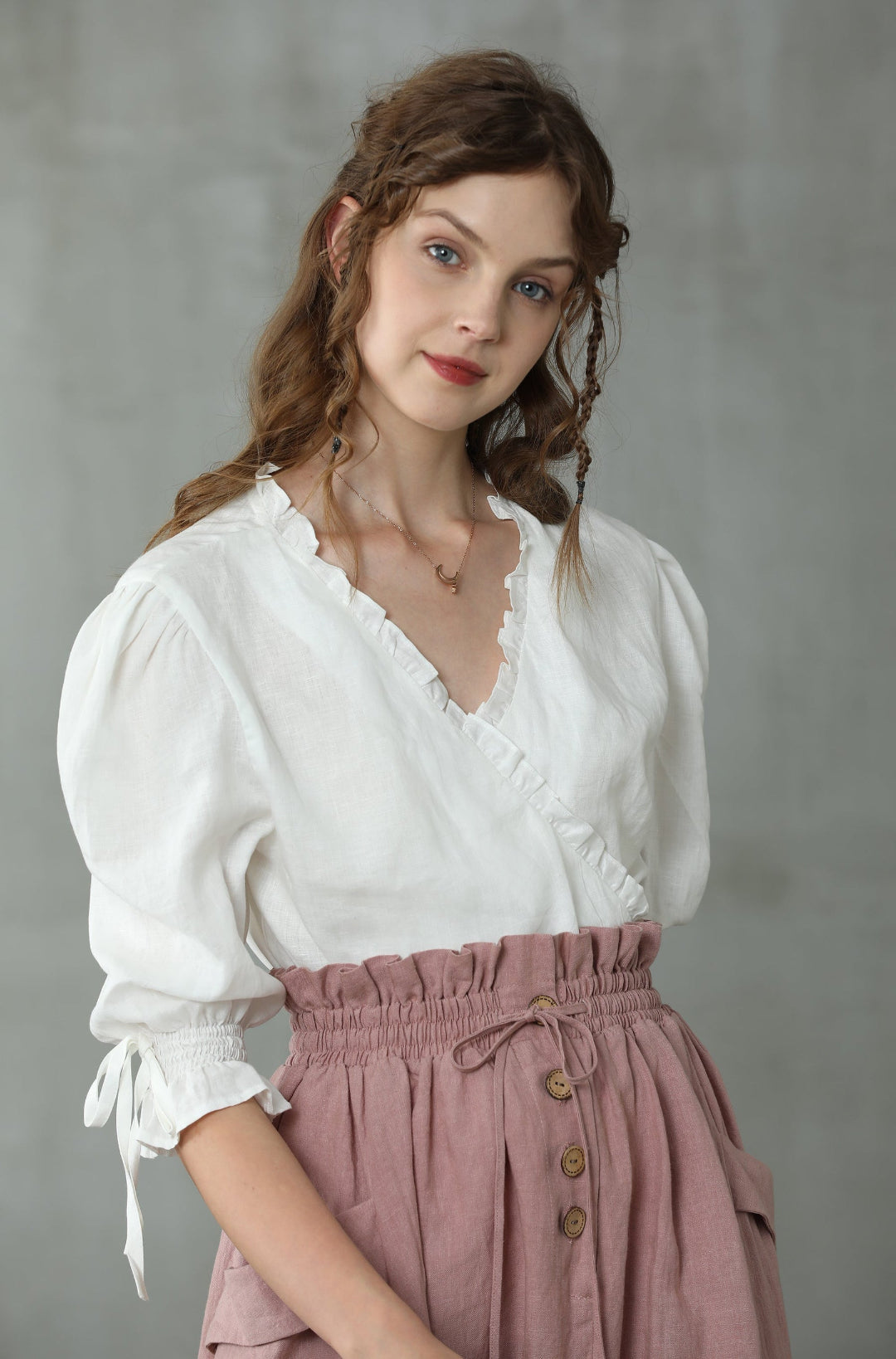 IRISES LINEN WRAP KIMONO BLOUSE