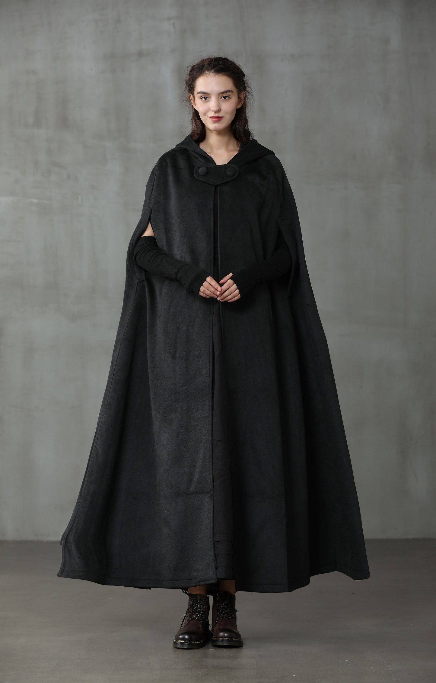 OUTLANDER BLACK WOOL CLOAK COAT
